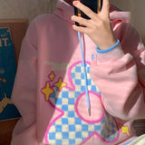Purpdrank  Kawaii Clothes Sweatshirts Women Hooded Floral Printed Pink Hoodies 2025 Autumn Preppy Style Gentle Pullover Tops