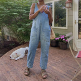 Purpdrank  Elegant Women Denim Bib Overalls Chic Straight Jeans Jumpsuit Romper Pants With Pockets Strap Onepices Streetwear