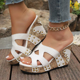 Purpdrank  Spring and Summer Large Size Season New Buckle Rivet Sandals Fish Mouth Wedge Heel Waterproof Platform Sandals Woman