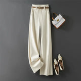 Purpdrank  Tall Women's Narrow Wide Leg Pants High Waist Drapey Straight Loose Casual Suit Pants Long Trousers in Beige Color