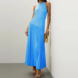 Purpdrank  Women Fashion Draped Solid Color Long Dress Sexy Backless Hollow Out Party Dress Elegant Halter Lace-up Sleeveless Gowns Dress
