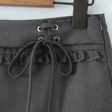 Purpdrank  Sexy Lacing up Bow Collar Camisole Tank Top +  Side Zipper Low Waist Wood ears Front A-lined Short Skirt 2 Pieces 1 Set Coffee