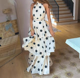 Purpdrank  New Polka Dot Print Hanging Neck Sleeveless Top Cake Skirt Set