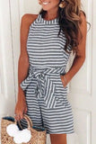 Purpdrank   Hot Selling New Fashion Belt Striped off Shoulder Round Neck Hanging Neck Cotton Jumpsuit for Women
