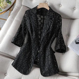 Purpdrank  Summer New Lace Short Thin Hollow Outside Cardigan Suit Jacket Jacket Women White Blazer Women Woman Office Hollow Out
