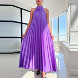 Purpdrank  Women Sexy Off Shoulder Dress New Elegant Solid Swing Loose Party Dress Spring Female Halter Slim Banquet Long Dress