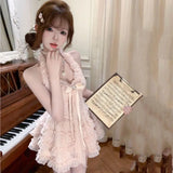 Purpdrank  Japanese Sweet Cute Summer Bow Tie Bandage Cake Mini Dress Y2k Women Design Dress Lace Backless Hanging Neck Vestidos Treny