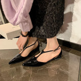 Purpdrank  Summer New Fashion Patent Leather Women Shoes Casual Flat Heel Pointed Toe Buckle Strap Mules Dress Sandals Slides