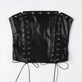 Purpdrank  Dark Sexy Pu Leather Bandage Tube Tops Slim-Fitting Slash Neck Sleeveless Tank Tops Women Summer Fashion Streetwear Ladies