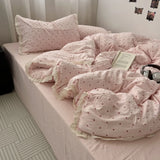 Purpdrank   Pink Polka Dot Lace Waed Cotton Bedding Set Tee Piece Pure Cotton Student Duvet Cover Cotton Quilt Cover All Cotton eet