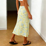 Purpdrank  Holiday Floral Mesh Skirts Beach Style See Through Bandage Low-Waisted Maxi Skirts Women Summer Fashion Streetwear Ladies