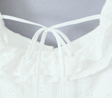 Purpdrank  White Spliced Wood ears Ruffles Embroidery Hollow Out Hole Sexy Corset Women Summer Tank Tops Slim Through Buttons Crop Top