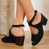 Purpdrank  Fashion Anckle Wrap Flock Sandals Women 2025 Cross Strap Thick Sole Sandal Woman New Plus Size Square Heel Non-Slip Sandal Mujer
