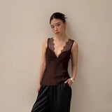 Purpdrank  Sexy French Lace Suspender Shirt Vest Satin Interior Fashion Niche Simple Top