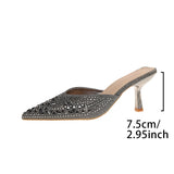 Purpdrank  French Pointed Toe Stiletto Heel Baotou Outer Wear Women's High-Heeled Sandals 2025 Summer New Style Rivet Rhinestone Decoration Fashion Sexy Silver High-Heeled Mule Slippers