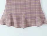 Purpdrank  Sexy Plaid Print Chiffon Lacing up Backless Camisole Tank Top + Zipper Low Waist Knee Length Mermaid Skirt 2 Pieces 1 Set
