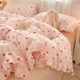 Purpdrank  INS Princess Style Bedding Sets Ruffle Lace Bow Quilt Cover Romantic Bedclothes Decor Woman Girls Bedroom Duvet Cover 4pcs
