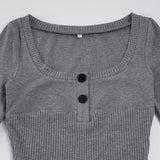 Purpdrank  Casual Solid T Ribbed Shirt Basic Slim-Fit U-Neck Long Sleeve Tees Women Autumn Spring Fashion Streetwear Layering Tops