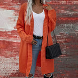 Purpdrank  Women's Casual Long Knitted Cardigan round Ne ort Sve Street Sle Regular Fit Long Sweater for Young Women 25-29