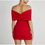 Purpdrank  Women Big Bow Strapless Mini Dress Sexy Slash Neck  Bodycon Dresses Chic Backless Party Club Dresses Robe Femme