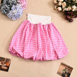 Purpdrank  Sweet Pink Checkered Plaid Bubble Skirt Sets Women 2025 Summer Fashion Two Piece Bowknot Printed Tees and Mini Tutu Skirt Suits