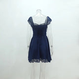 Purpdrank  Spring and Summer Dress Temperament Short Square Neck Suspender Skirt