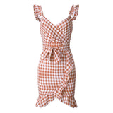 Purpdrank  Plaid Lace Up Bodycon Dress Women Ruffles Summer Dress Off Shoulder V Neck Backless Irregular Bow Tie Dresses