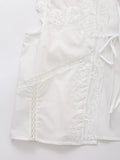 Purpdrank  Summer White Embroidery Flower Spliced Lace Sleeveless Tank Women Lacing Up Bow Front Loose Tank Top Crop Tops