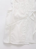 Purpdrank   Summer White Embroidery Flower Spliced Lace Sleeveless Tank Women Lacing Up Bow Front Loose Tank Top Crop Tops