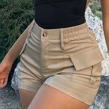 Purpdrank  Summer Fashion Casual Slim Women's Short Pants High Waist Button Streetwear Y2K Short Pocket Cargo Shorts