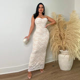 Purpdrank  Sexy Spaghetti Straps Lace Dress Women Evening Sleeveless Strapless Slim Fit Prom Party Club Long Maxi Dresses Midnight Birthday