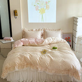 Purpdrank  Korean Princess Style Lace Ruffles Floral Bedding Set 100% Cotton Duvet Cover Bed Sheet/Fitted Sheet/Bed Skirt Pillowcases 3/4Pc