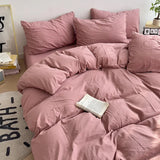 Purpdrank  4PC Luxury Washed Cotton Bedding Set - King/Queen Duvet Cover & Pillowcases (Skin-Friendly, Breathable Home Textile)