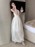 Purpdrank   Sexy High-Neck Lace Trim Long Dress Slimming Bodycon Gown Princess Style Princess Cut A-Line Silhouette Backless Wedding Dress