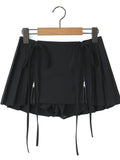 Purpdrank  Summer Y2K Style Cool Girl Asymmetrical Pleated Mini Skirts With Shorts Underwear Lining Front Bow Double Zipper Skirts