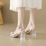 Purpdrank  Summer Latest Women's Sandals Square Head Fashion Crystal Heel  High Heel Thick Heel Bow Ankle Buckle Strap Female Shoes