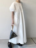 Summer White Korean Puff Sleeve Women's Long Dresses High Waist New Casual Loose O-Neck Fashion A-Line Dress Female