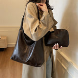 Purpdrank  Fashion Women Tote Bag Set 2-IN-1 Soft PU Leather Pure Color Large Capacity Shoulder Shopper Totes With Small Pockets 2025