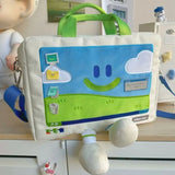 Purpdrank  Durable Funny Shoulder Bag Cartoon Smiling Face Embroidery Laptop Bags Large Capacity Versatile Bags for Students All-match