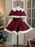 Purpdrank  Winter Christmas New Year Vintage Lolita Dress Sets Womens Bow Design Cloak + Elegant Warm Sweater +Chic Dress Korean Style