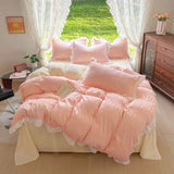 Purpdrank  INS Princess Bedding Set - Ruffled Trim 4PC Quilt Cover, Soft Duvet Set for Girls (Queen/King Size Home Decor)