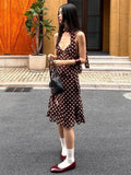Purpdrank  Polka Dot Print 3-Piece Set Women Scarf+V-Neck Camisole+Irregular Mid Skirts Matching High Street Sweet Elegant Suit
