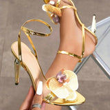 Purpdrank  Ladies Fashion Party High Heels Sandals with round Head And Slim Heel Cross-Border Rubber Bottom round Toe Three-Dimensional Flo