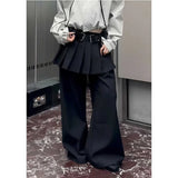 Purpdrank  Black fart curtain pleated skirt fake two pieces pants women autumn and winter design sense retro layered wide leg pants