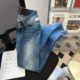 Purpdrank  Lace Patchwork Slim Flared Jeans Women Y2K American Style Skinny Blue Denim Pants Streetwear 2025 New Spring Female Jeans