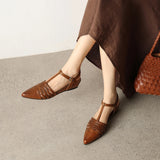 Purpdrank   Summer Genuine Leather Sandals Pointed Toe Sandals for Women Low Heel Concise Gladiator Shoes Fashion Narrow Band Ladies Shoes