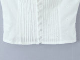 Purpdrank  White Embroidery Hollow Out Dot Short Sleeve Tank Women Open Through Buttons Pleated Front Slim fit Tank Top Crop Tops