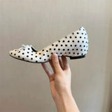 Purpdrank  Brand Design Black Dots Slip On Loafers Shoes Women Elegant White Horsehair Inner Med Heels Comfy Walk Daily Office Lady Pumps