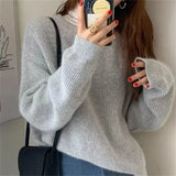 Purpdrank  Women's Loose Knitted Sweater Autumn Winter Collection Lazy Style Gentle Fashion round Neck Versatile Bottoming Shirt