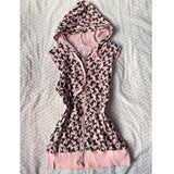 Purpdrank  American Retro Sleeveless Vest T Shirts Vintage Clothes Pink Black Cat Full Print Hooded Y2k Top Jacket Slim Women Tee